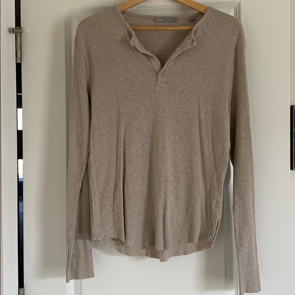 Vince Heathered Beige Long Sleeve Thermal Top